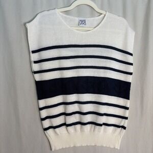 Vtg JCA Striped Navy White Nautical Preppy Old Money Coastal Knit Sweater Vest M